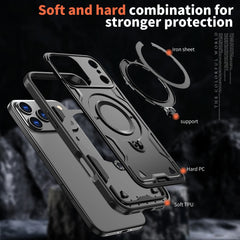 Armor Shockproof Case For iPhone 11 12 13 14 15 16 Plus 16e Air 17 Pro Max 360° Rotating Magnetic Stand TPU Plastic Back Cover