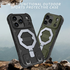 Heavy Duty Armor Magnetic Metal Bracket Phone Case for IPhone 17 Air 16 15 14 Plus 13 Pro Max Fall Prevention Lanyard Back Cover