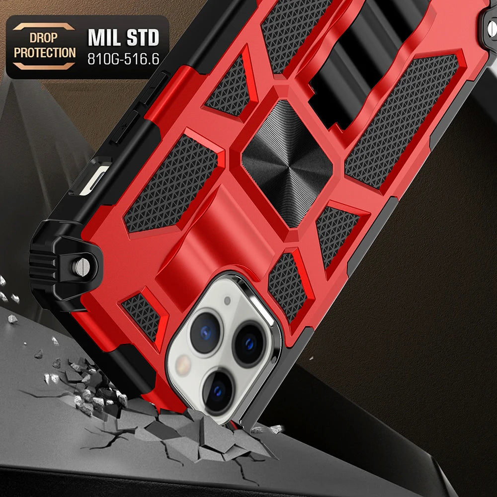 New For iPhone 11 12 13 14 15 16 PLUS 17 Pro MAX 17Air Hybrid Armor Military Grade Camouflage Built-in Kickstand Case