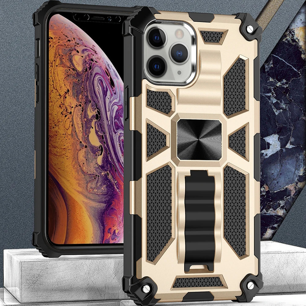 New For iPhone 11 12 13 14 15 16 PLUS 17 Pro MAX 17Air Hybrid Armor Military Grade Camouflage Built-in Kickstand Case