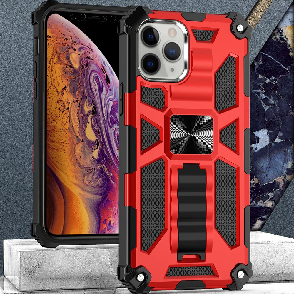 New For iPhone 11 12 13 14 15 16 PLUS 17 Pro MAX 17Air Hybrid Armor Military Grade Camouflage Built-in Kickstand Case