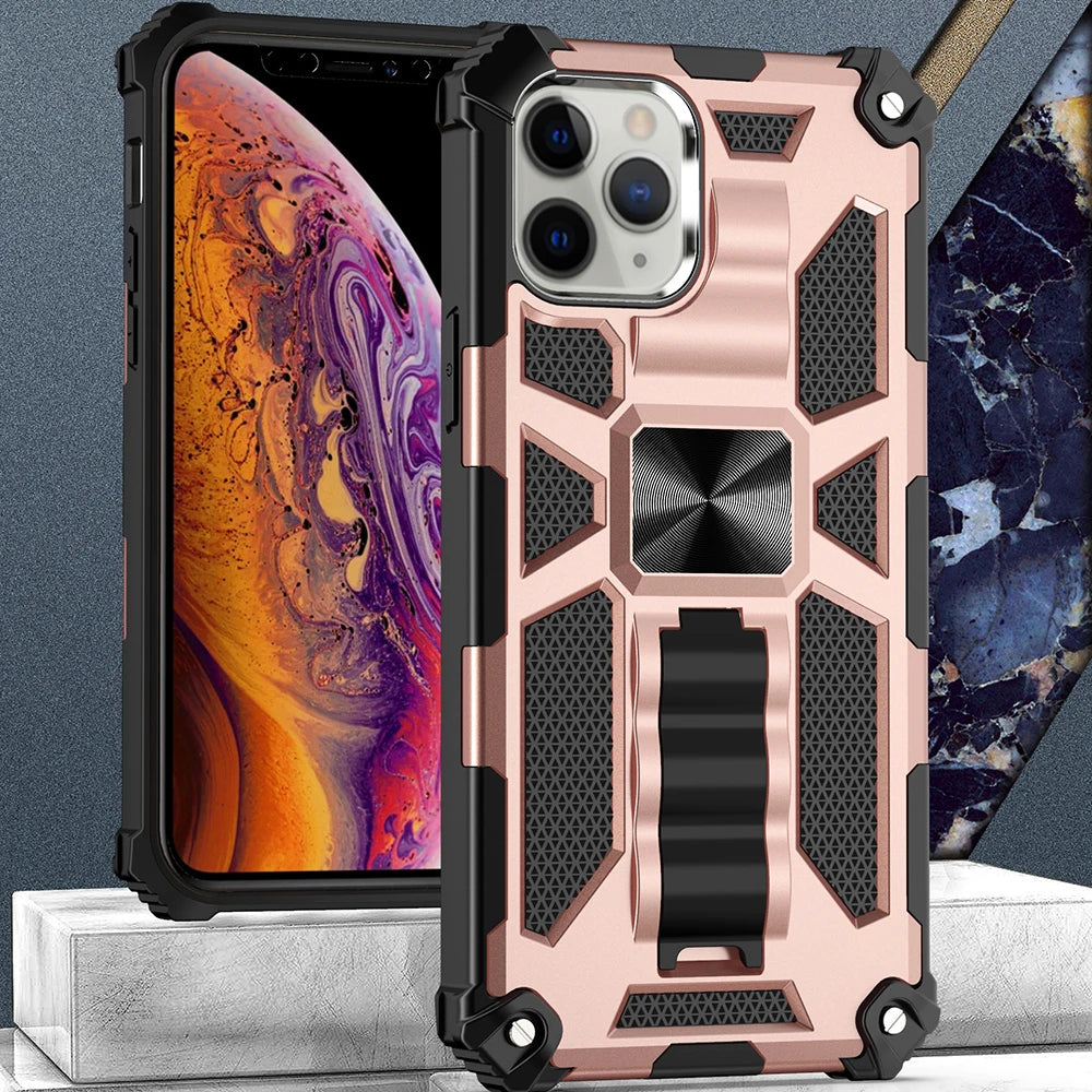 New For iPhone 11 12 13 14 15 16 PLUS 17 Pro MAX 17Air Hybrid Armor Military Grade Camouflage Built-in Kickstand Case