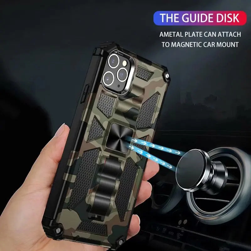 New For iPhone 11 12 13 14 15 16 PLUS 17 Pro MAX 17Air Hybrid Armor Military Grade Camouflage Built-in Kickstand Case