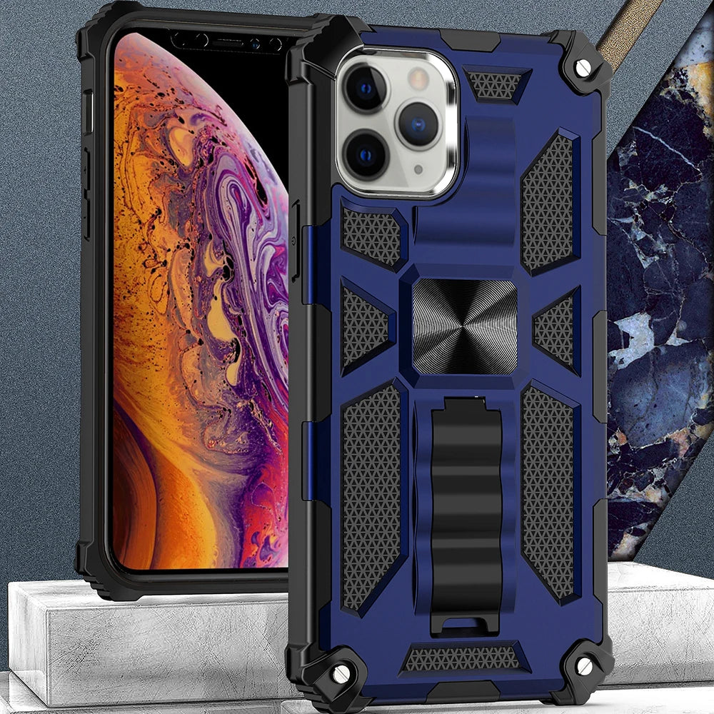 New For iPhone 11 12 13 14 15 16 PLUS 17 Pro MAX 17Air Hybrid Armor Military Grade Camouflage Built-in Kickstand Case