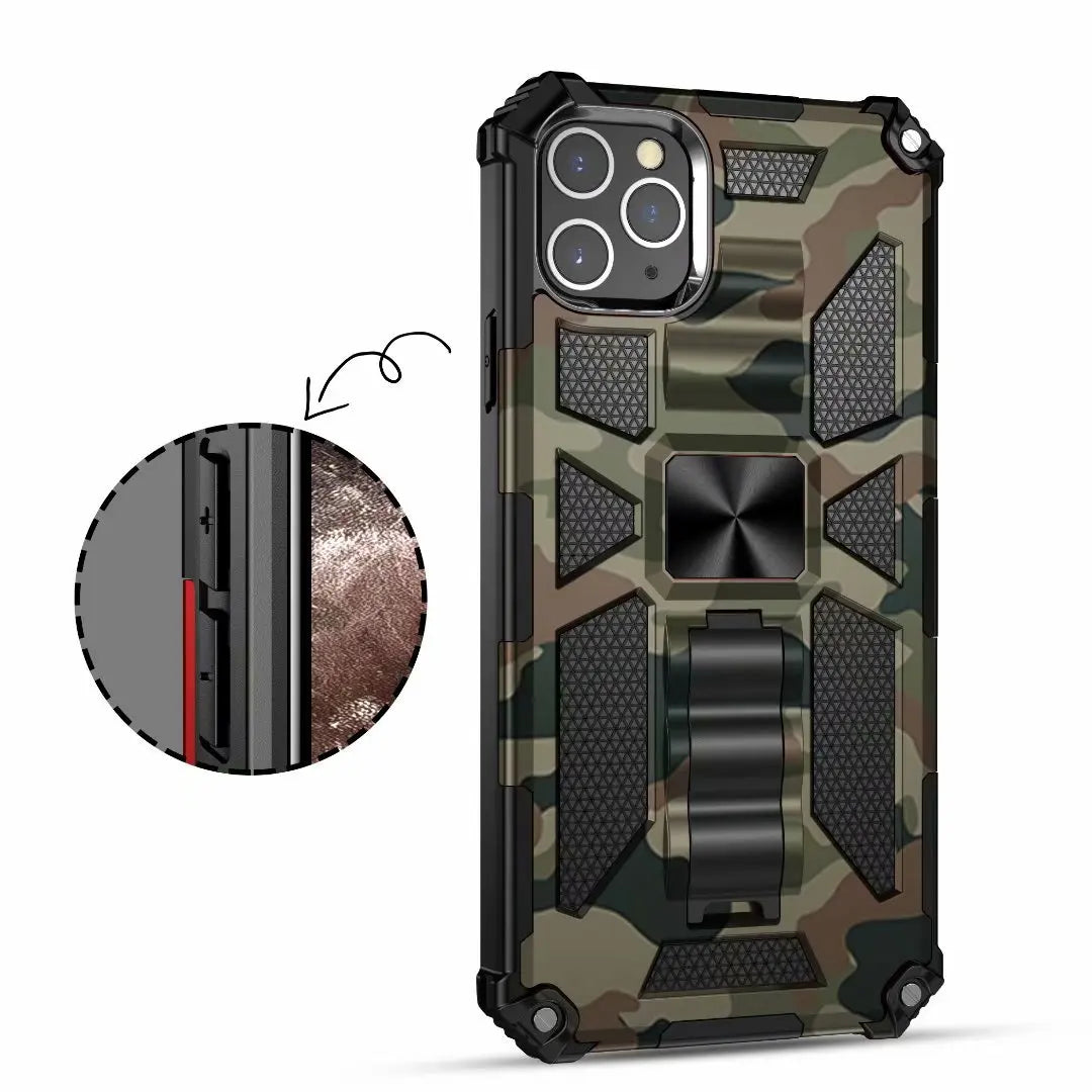 New For iPhone 11 12 13 14 15 16 PLUS 17 Pro MAX 17Air Hybrid Armor Military Grade Camouflage Built-in Kickstand Case