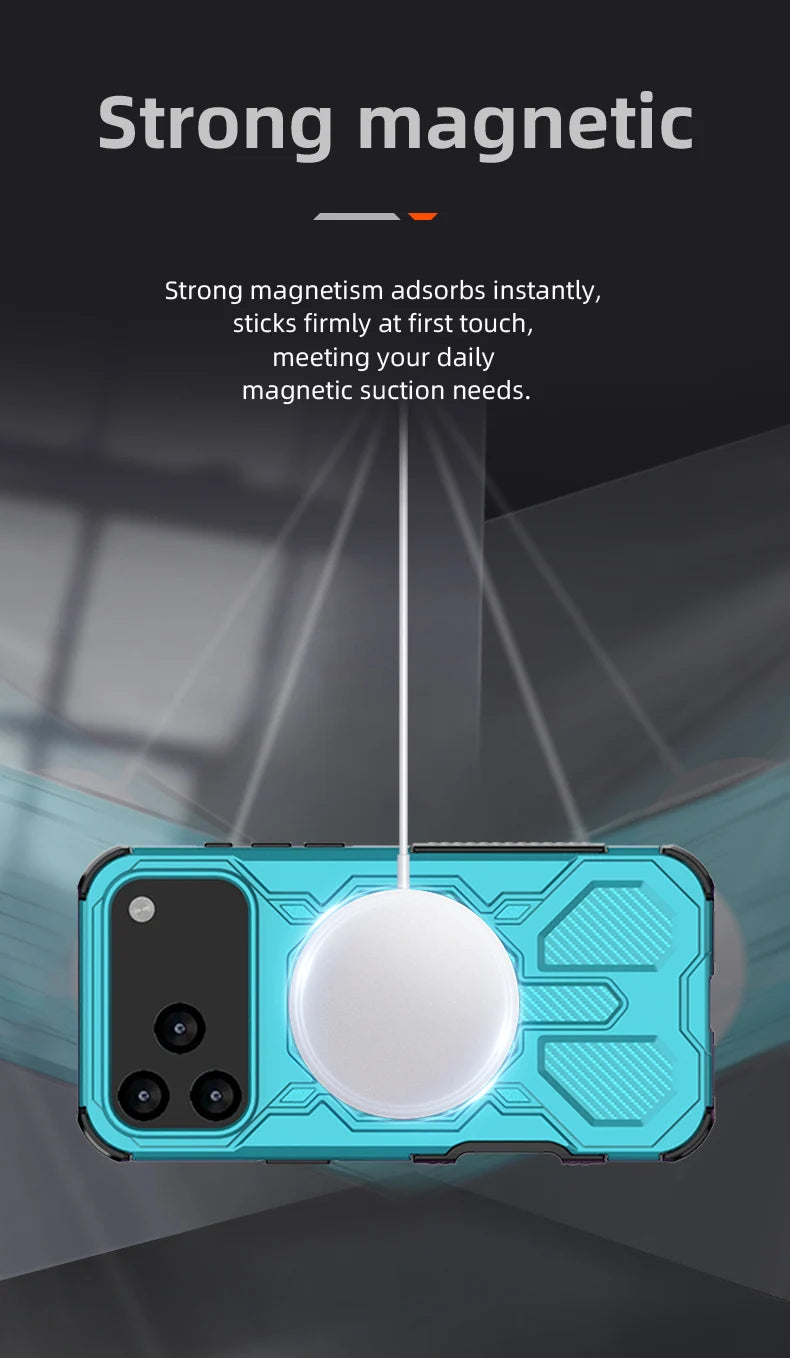 Military Armor Phone Case For iPhone 17 16 15 14 13 Pro Max 17Air 16E Magnetic Wireless Charging Anti-Drop Protective Cover