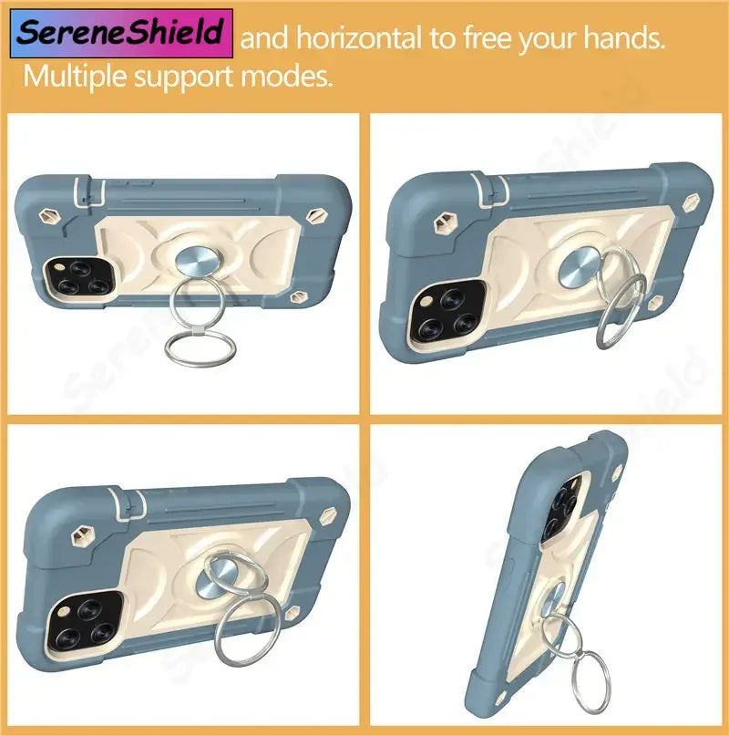 Armor Bumper Shockproof Phone Case For iPhone 11 12 13 14 15 16 17 Pro Max XR 7 8 Plus Colorful Rugged Ring Holder Hard PC Cover