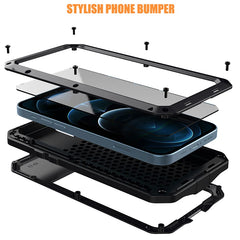 IP54 Waterproof Heavy Duty Metal Case For iPhone 17 Air 16 15 Pro Max 14 Plus 13 12 Mini 11 With Gorilla Glass Cover Fundas