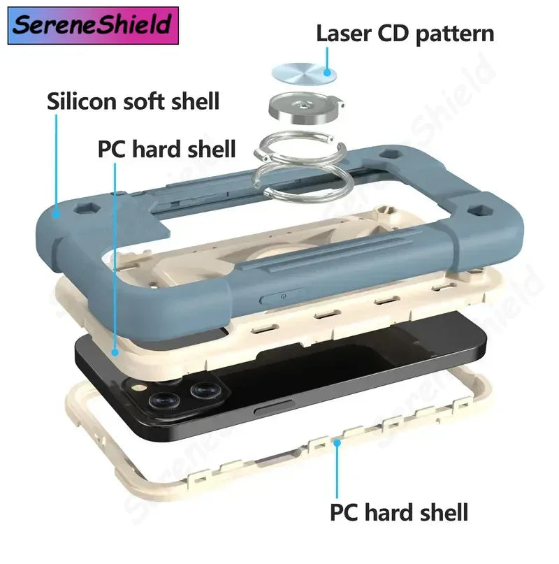 Armor Bumper Shockproof Phone Case For iPhone 11 12 13 14 15 16 17 Pro Max XR 7 8 Plus Colorful Rugged Ring Holder Hard PC Cover