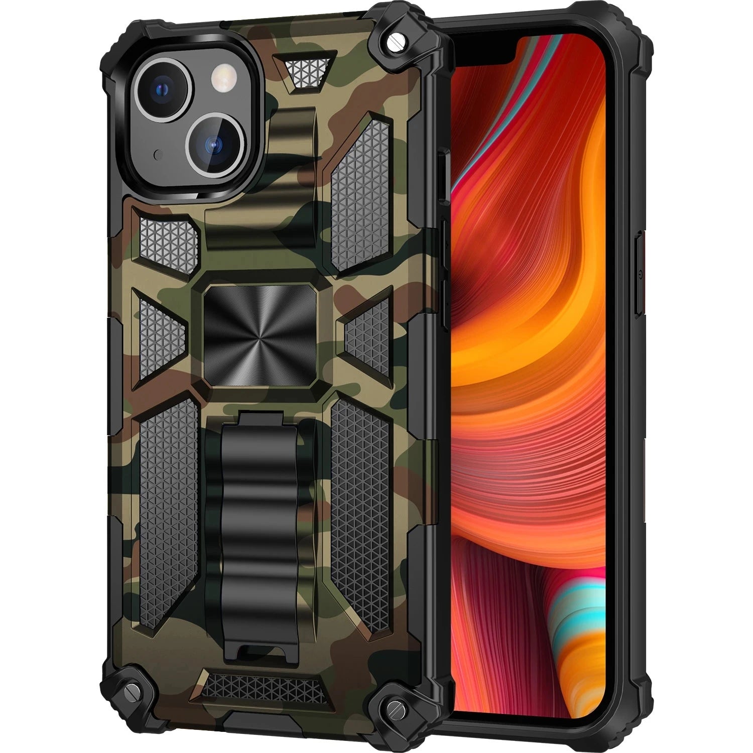 New For iPhone 11 12 13 14 15 16 PLUS 17 Pro MAX 17Air Hybrid Armor Military Grade Camouflage Built-in Kickstand Case