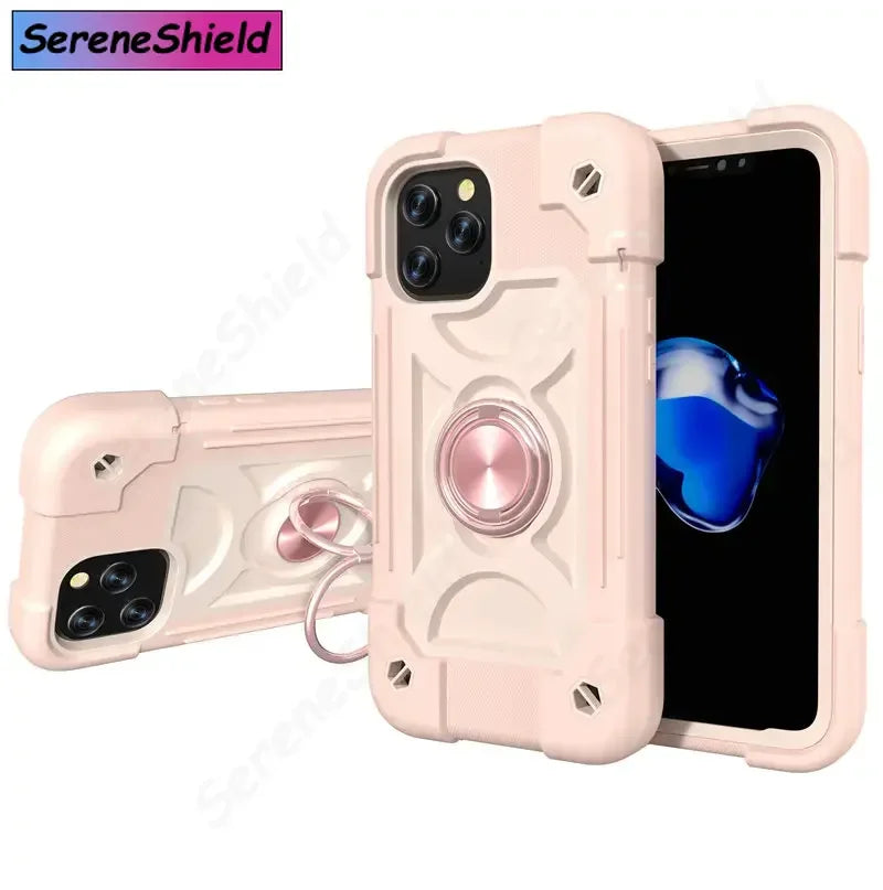 Armor Bumper Shockproof Phone Case For iPhone 11 12 13 14 15 16 17 Pro Max XR 7 8 Plus Colorful Rugged Ring Holder Hard PC Cover
