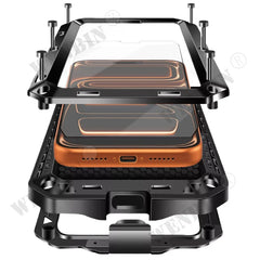 Luxury Heavy Duty Case For iPhone 17 16 15 Pro Max Plus Metal Heavy Duty 360 Full Body Shockproof Armour Protective Cover Fundas