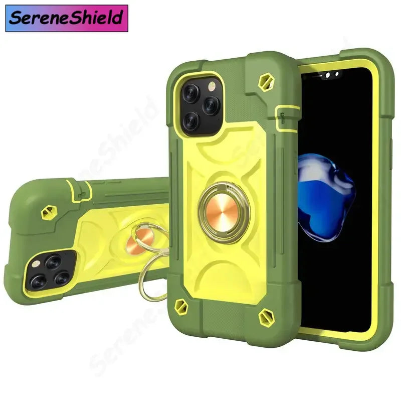 Armor Bumper Shockproof Phone Case For iPhone 11 12 13 14 15 16 17 Pro Max XR 7 8 Plus Colorful Rugged Ring Holder Hard PC Cover