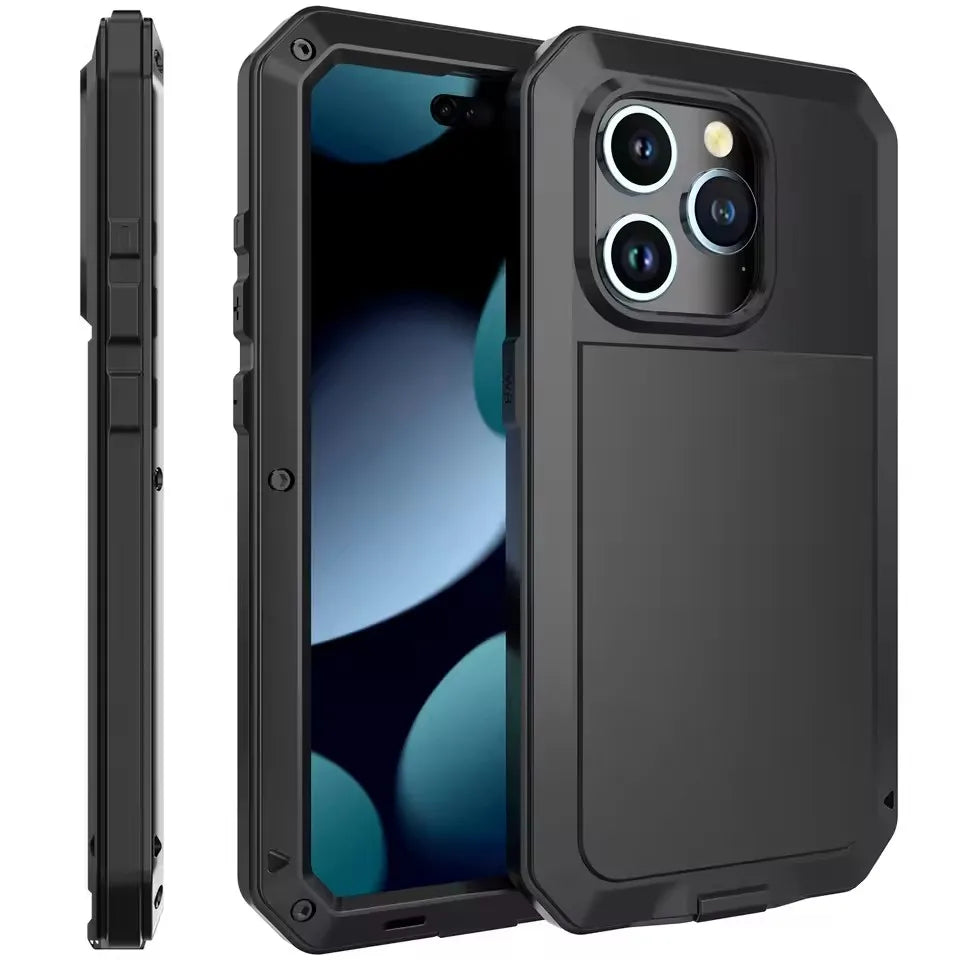 Luxury Heavy Duty Case For iPhone 17 16 15 Pro Max Plus Metal Heavy Duty 360 Full Body Shockproof Armour Protective Cover Fundas