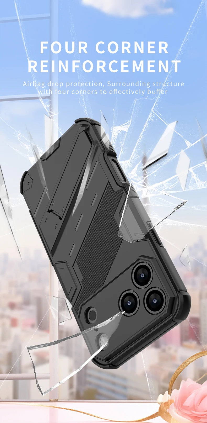 New Solid Armor Cyber Shockproof Phone Case For iPhone 17 Pro Max 17 AIR With Stand Holder Cover Protective Shell