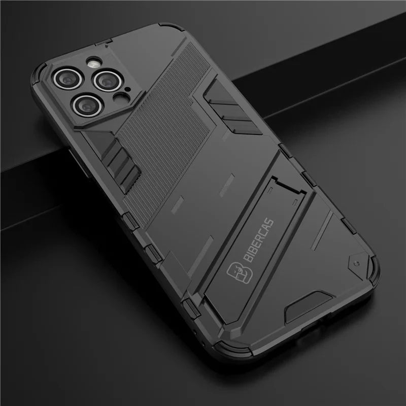 Solid Rugged Armor Shockproof Phone Case For iPhone 16E 17 Air 11 12 13 mini 14 Plus 15 16 17 Pro Max Holder Stand Back Cover