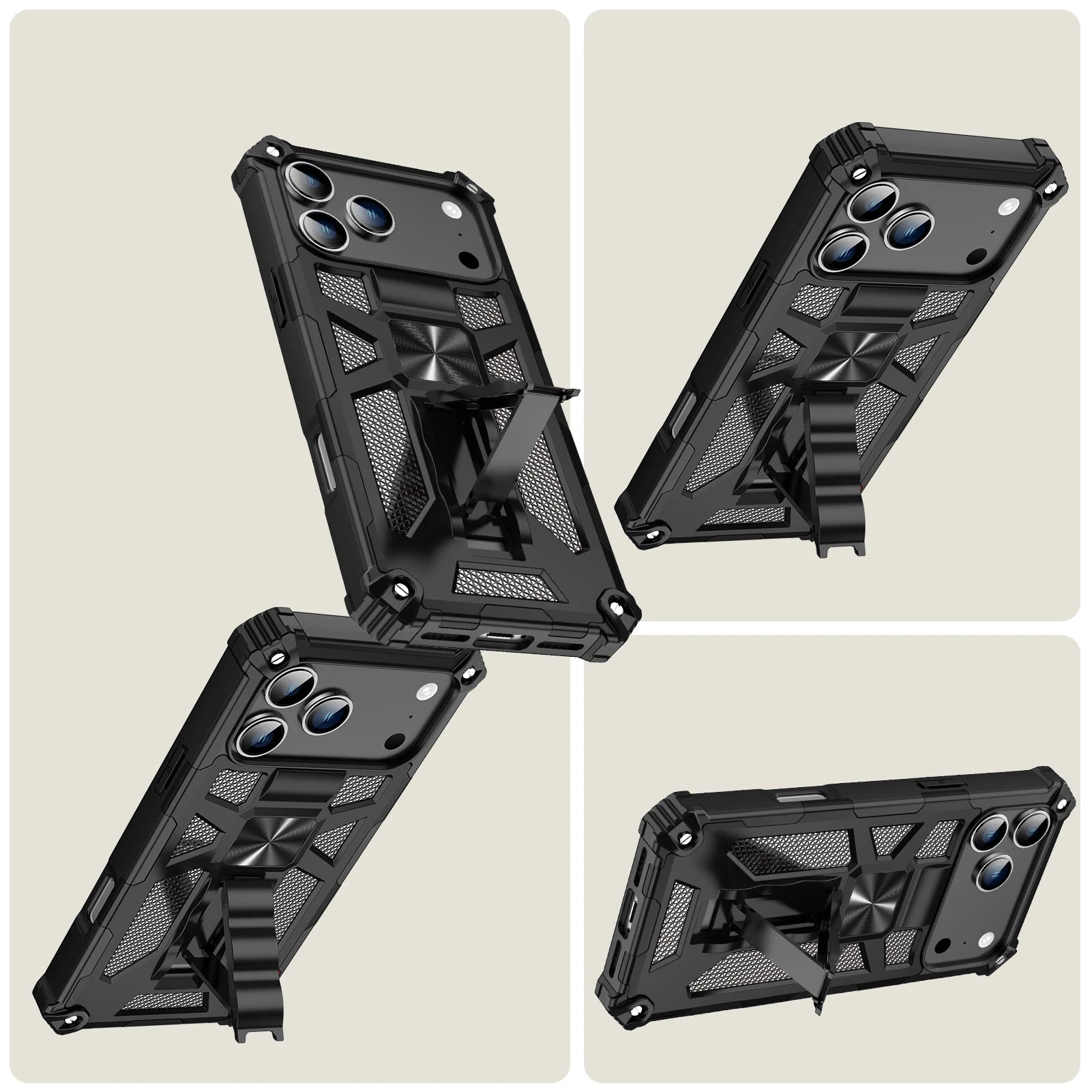 Military Camouflage Armor TPU Case For iPhone 17 Pro Max/17 Pro/Air 16 15 14 13 12 11 16E Built-in Kickstand Magnetic Cover