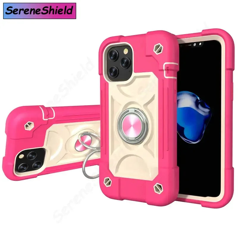 Armor Bumper Shockproof Phone Case For iPhone 11 12 13 14 15 16 17 Pro Max XR 7 8 Plus Colorful Rugged Ring Holder Hard PC Cover