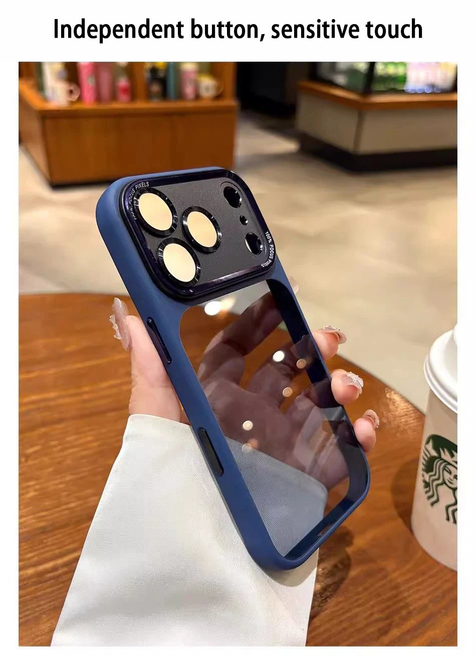 Lenovo Luxury Orange Shield Matte Transparent Phone Case For iPhone 16 17 Pro Max New Metal Buttons Skin Feel Shockproof Cover