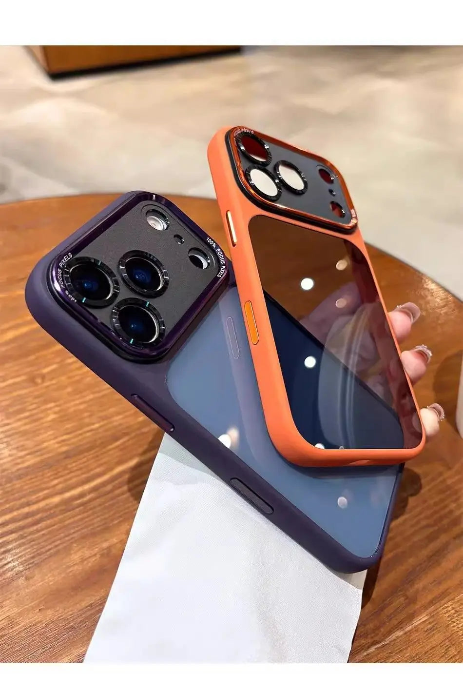 Lenovo Luxury Orange Shield Matte Transparent Phone Case For iPhone 16 17 Pro Max New Metal Buttons Skin Feel Shockproof Cover