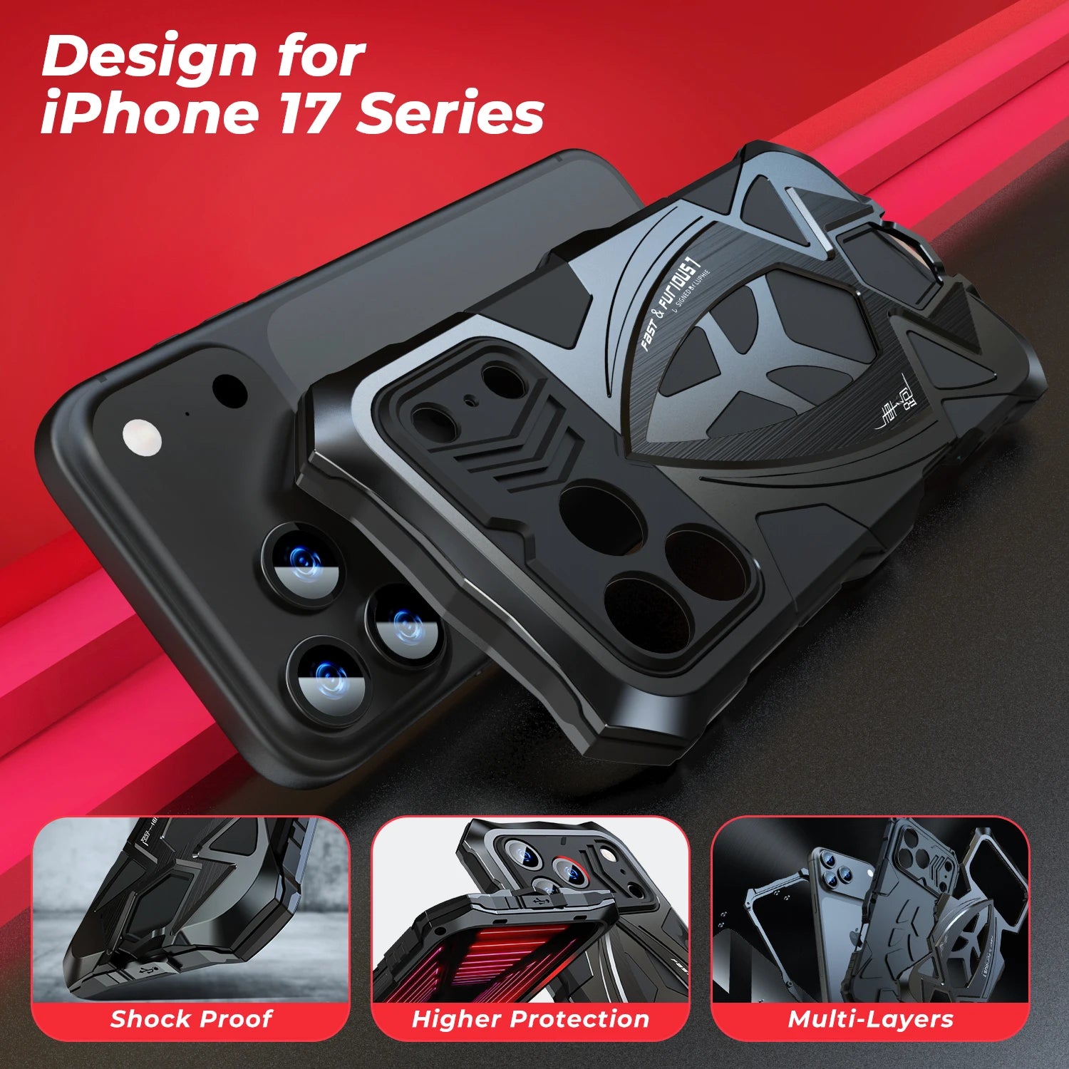 Original Luphie Metal Armor Case For Apple Iphone 17 16 15 14 13 Pro max Military Shockproof Rubber Full Rugged Shockproof Cover