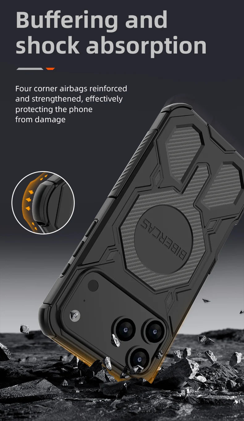 Military Armor Phone Case For iPhone 17 16 15 14 13 Pro Max 17Air 16E Magnetic Wireless Charging Anti-Drop Protective Cover