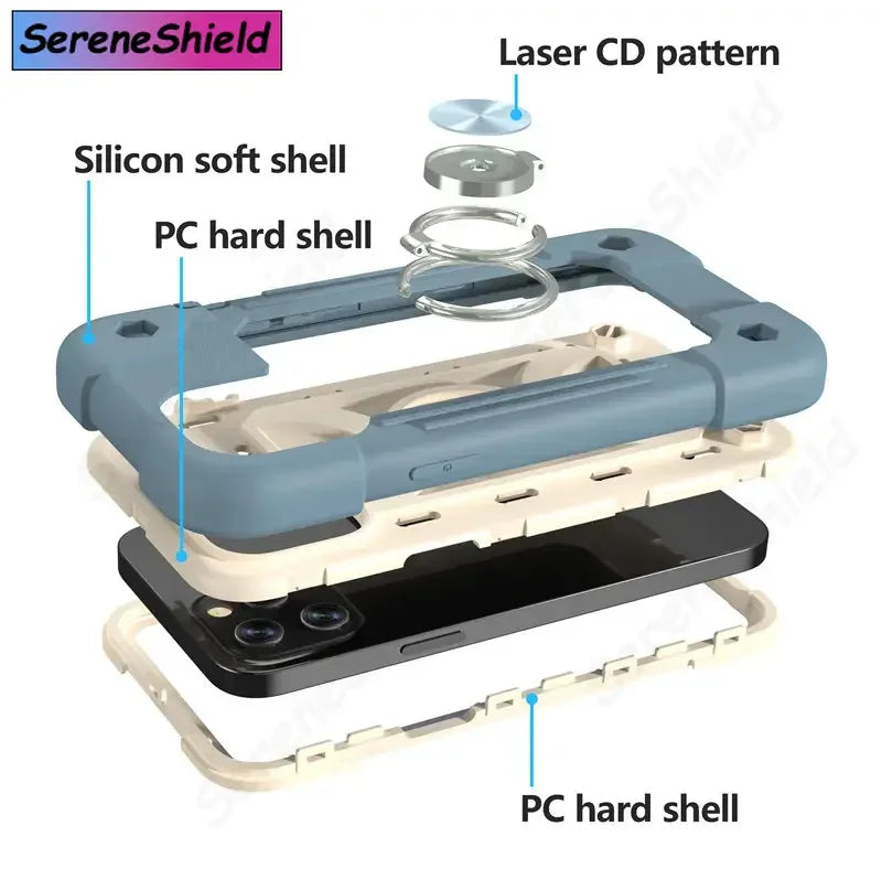 Armor Bumper Shockproof Phone Case For iPhone 11 12 13 14 15 16 17 Pro Max XR 7 8 Plus Colorful Rugged Ring Holder Hard PC Cover