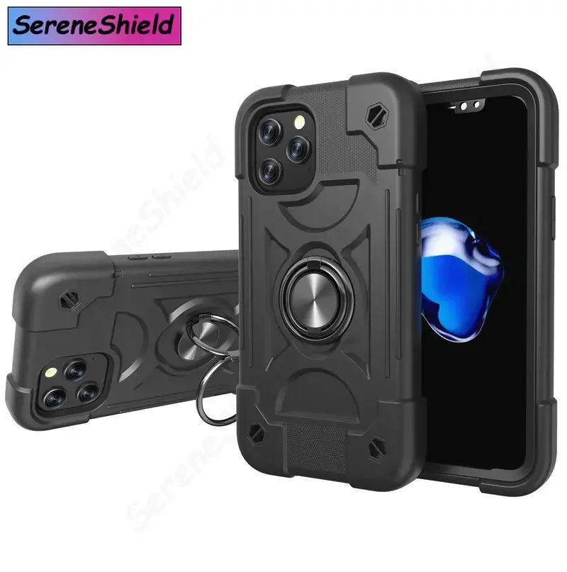 Armor Bumper Shockproof Phone Case For iPhone 11 12 13 14 15 16 17 Pro Max XR 7 8 Plus Colorful Rugged Ring Holder Hard PC Cover