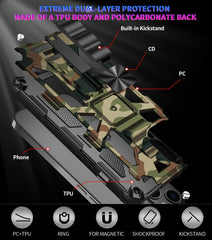 New For iPhone 11 12 13 14 15 16 PLUS 17 Pro MAX 17Air Hybrid Armor Military Grade Camouflage Built-in Kickstand Case