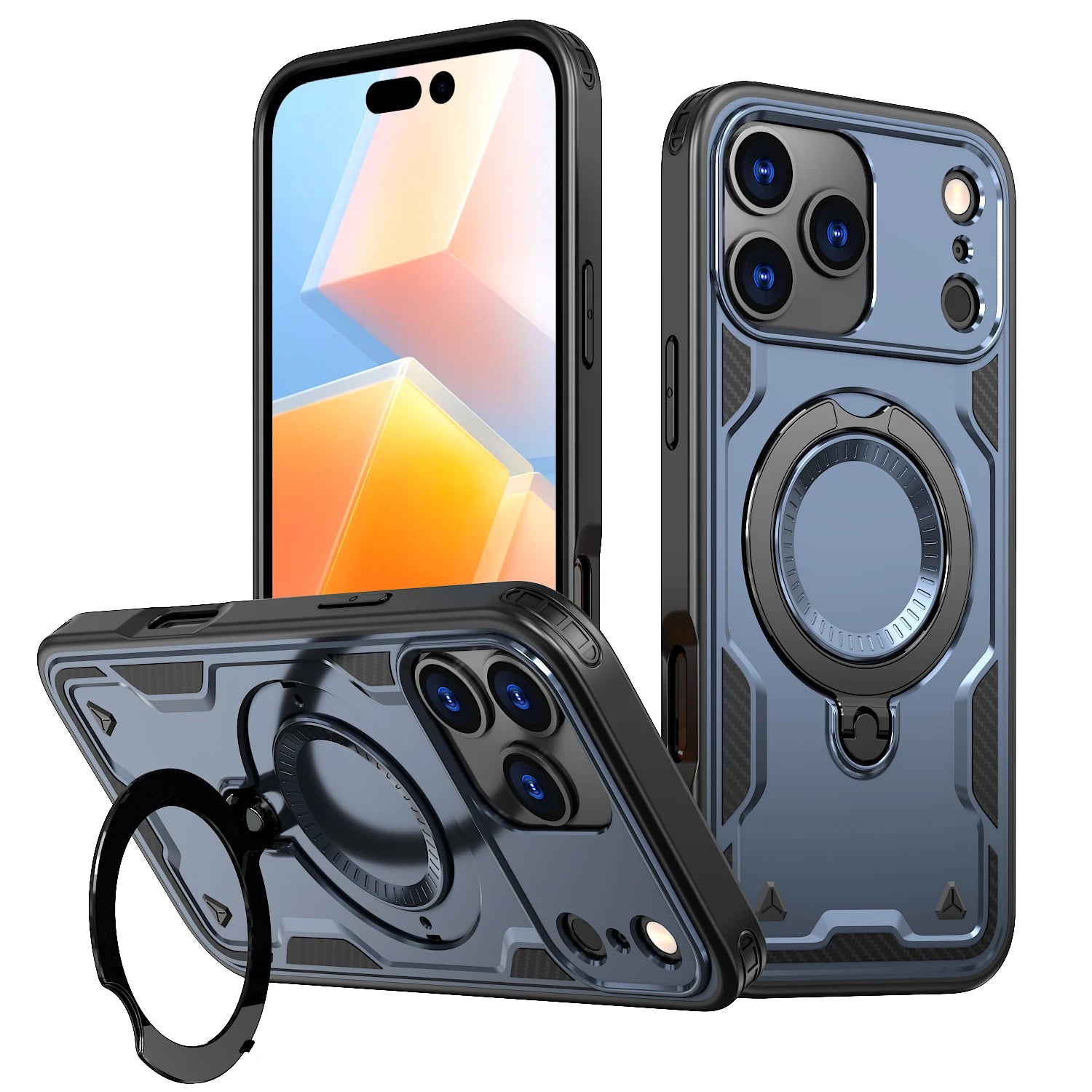 Armor Shockproof Case For iPhone 11 12 13 14 15 16 Plus 16e Air 17 Pro Max 360° Rotating Magnetic Stand TPU Plastic Back Cover