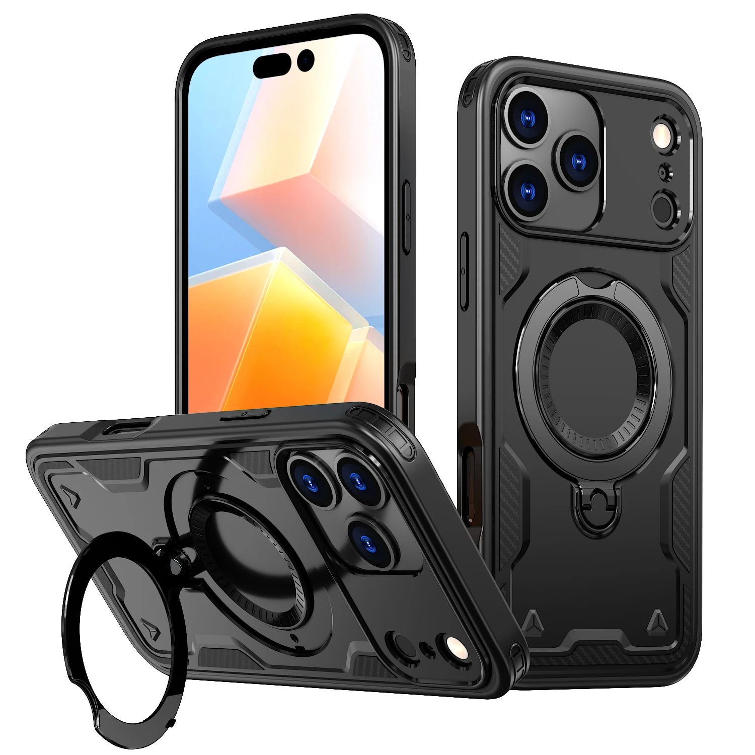 Armor Shockproof Case For iPhone 11 12 13 14 15 16 Plus 16e Air 17 Pro Max 360° Rotating Magnetic Stand TPU Plastic Back Cover