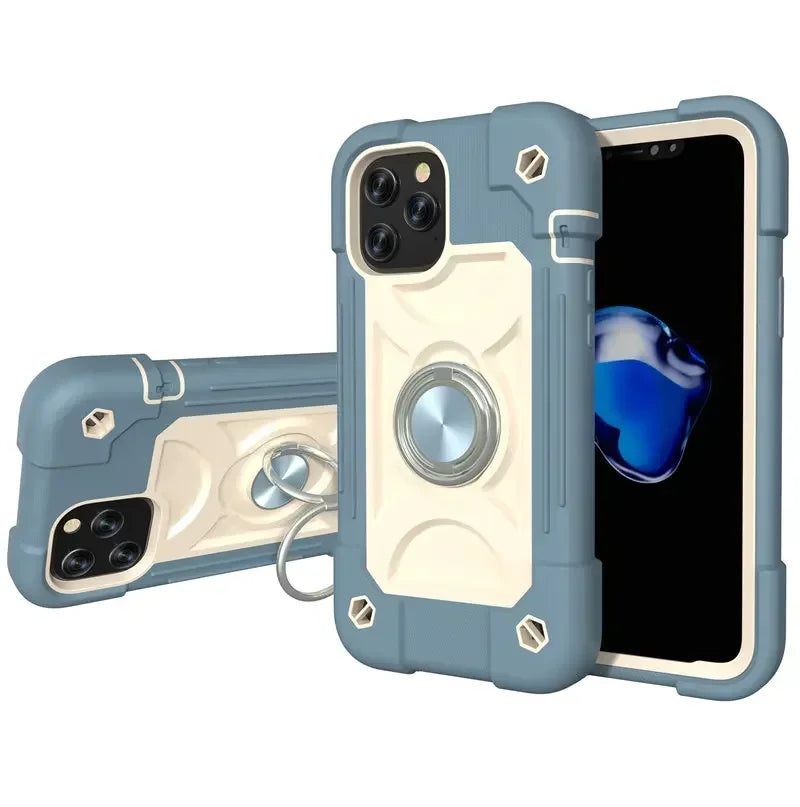 Armor Bumper Shockproof Phone Case For iPhone 11 12 13 14 15 16 17 Pro Max XR 7 8 Plus Colorful Rugged Ring Holder Hard PC Cover
