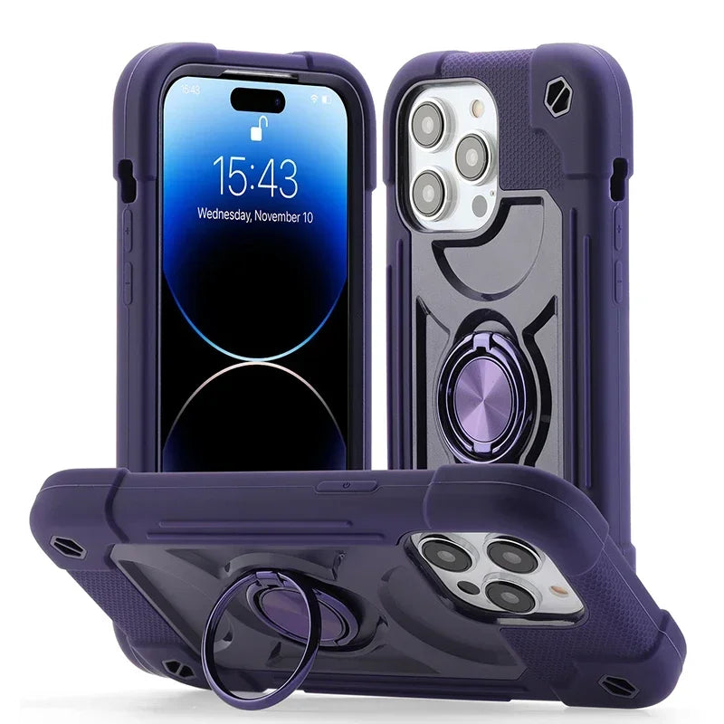 Armor Bumper Shockproof Phone Case For iPhone 11 12 13 14 15 16 17 Pro Max XR 7 8 Plus Colorful Rugged Ring Holder Hard PC Cover