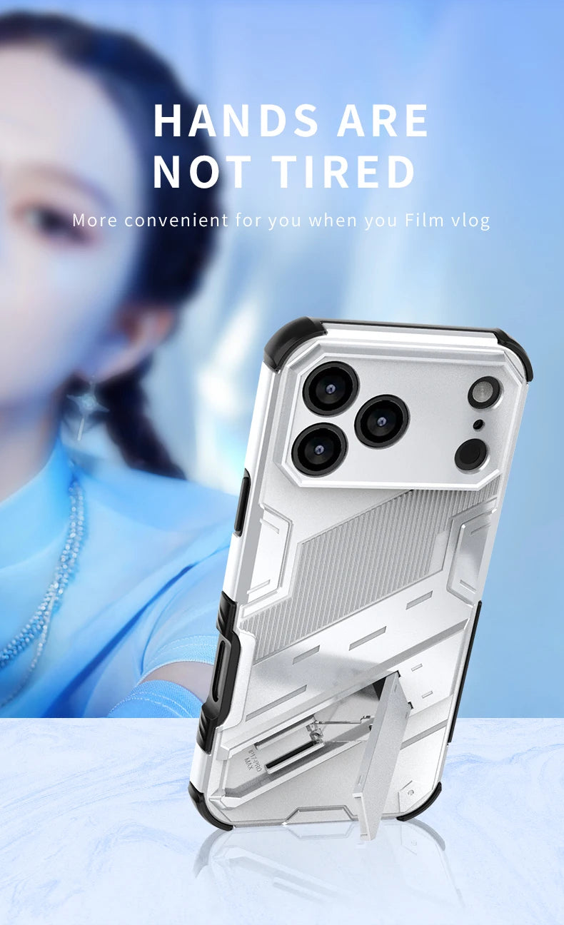 New Solid Armor Cyber Shockproof Phone Case For iPhone 17 Pro Max 17 AIR With Stand Holder Cover Protective Shell