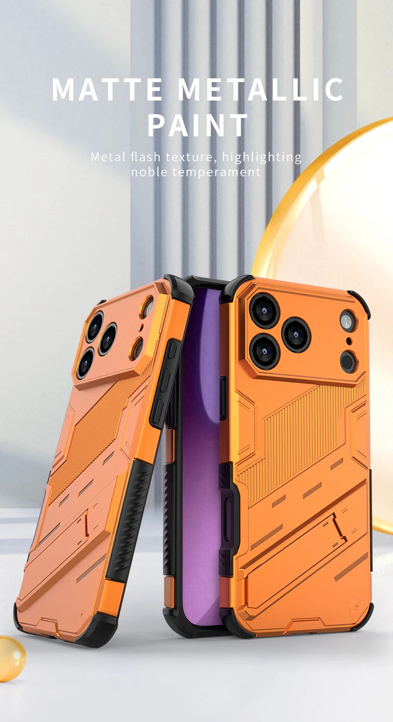 New Solid Armor Cyber Shockproof Phone Case For iPhone 17 Pro Max 17 AIR With Stand Holder Cover Protective Shell