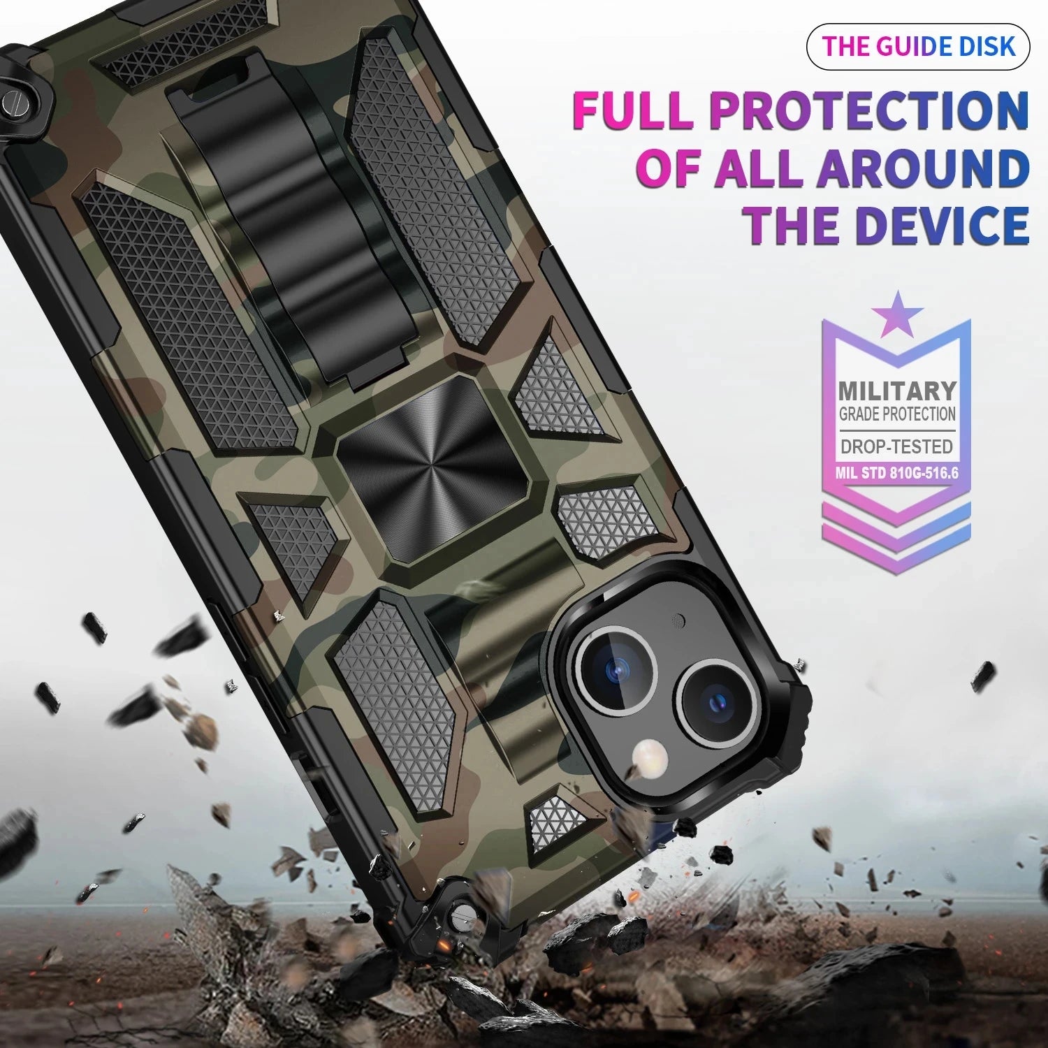 New For iPhone 11 12 13 14 15 16 PLUS 17 Pro MAX 17Air Hybrid Armor Military Grade Camouflage Built-in Kickstand Case