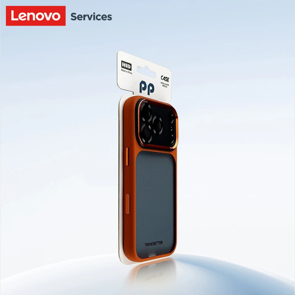 Lenovo Luxury Orange Shield Matte Transparent Phone Case For iPhone 16 17 Pro Max New Metal Buttons Skin Feel Shockproof Cover