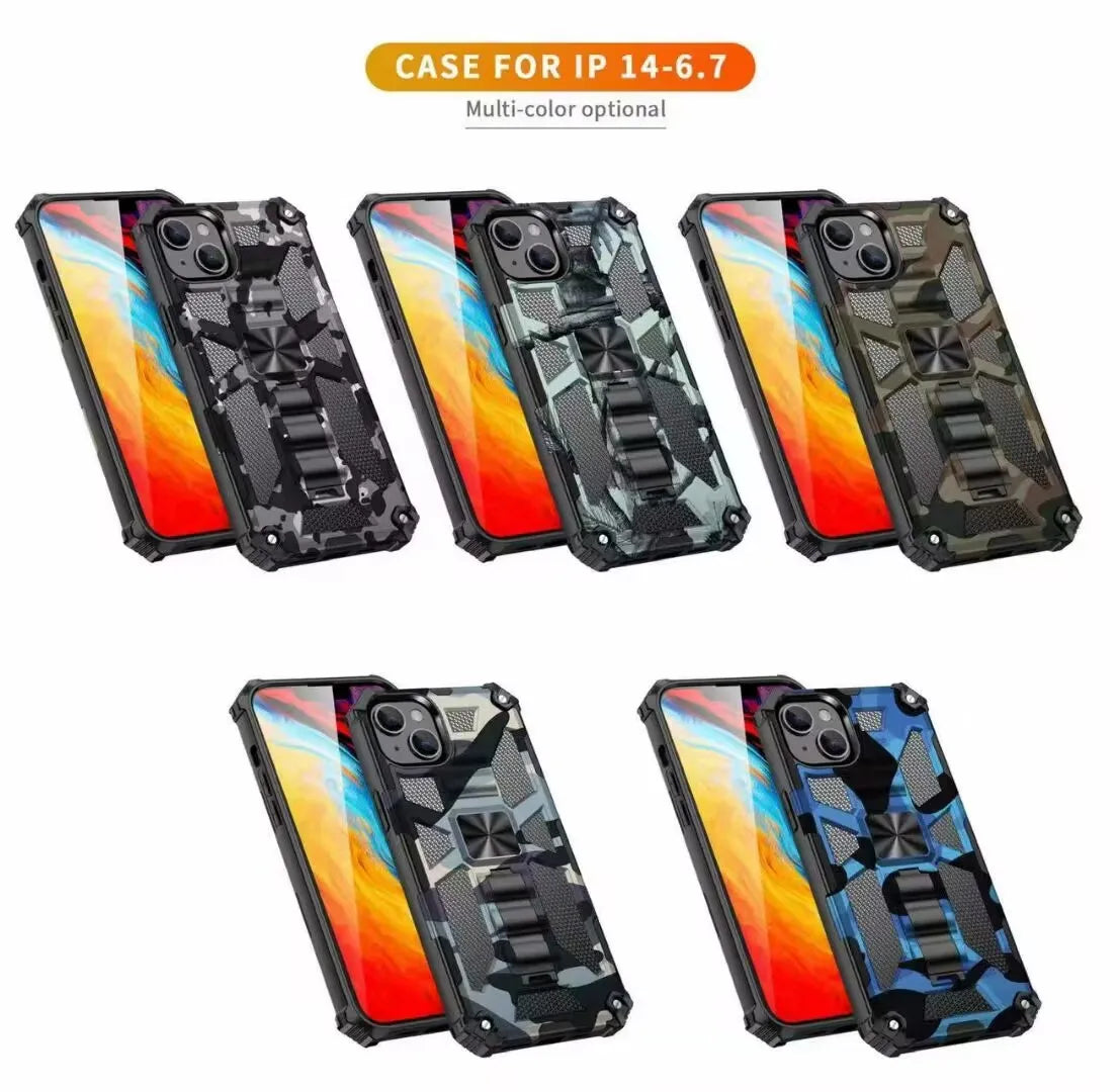 New For iPhone 11 12 13 14 15 16 PLUS 17 Pro MAX 17Air Hybrid Armor Military Grade Camouflage Built-in Kickstand Case