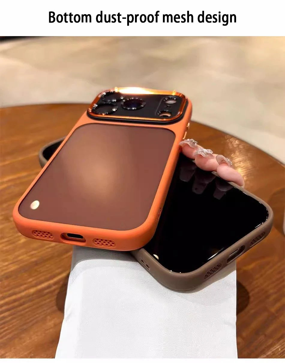 Lenovo Luxury Orange Shield Matte Transparent Phone Case For iPhone 16 17 Pro Max New Metal Buttons Skin Feel Shockproof Cover