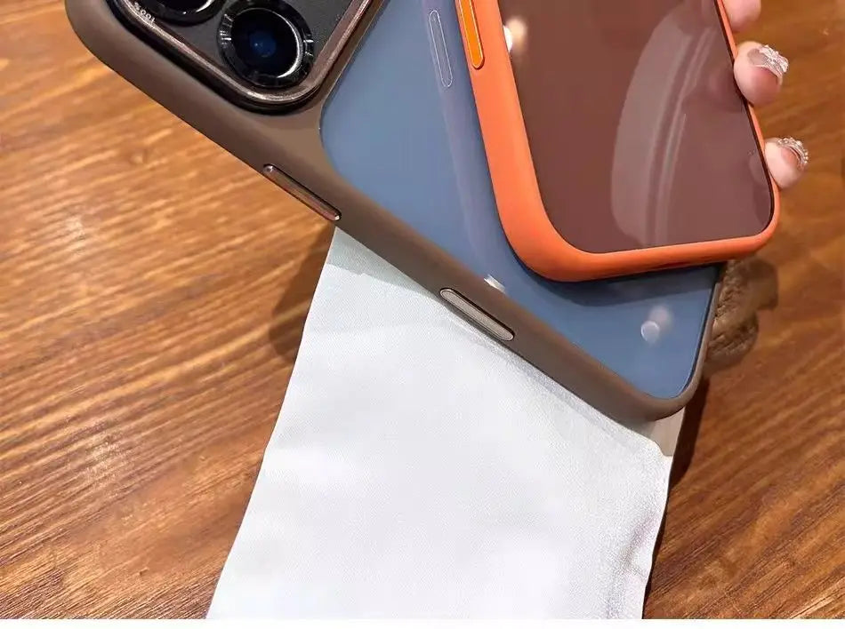 Lenovo Luxury Orange Shield Matte Transparent Phone Case For iPhone 16 17 Pro Max New Metal Buttons Skin Feel Shockproof Cover