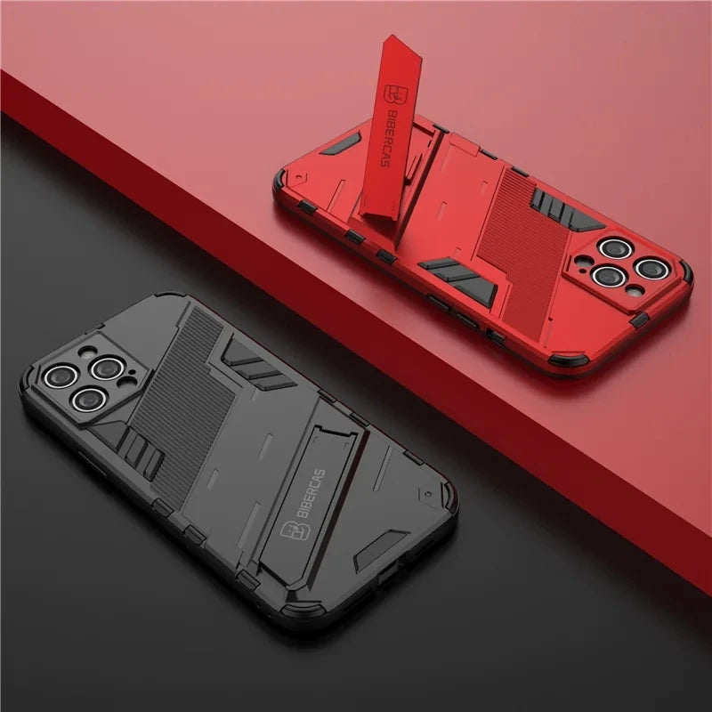 Solid Rugged Armor Shockproof Phone Case For iPhone 16E 17 Air 11 12 13 mini 14 Plus 15 16 17 Pro Max Holder Stand Back Cover