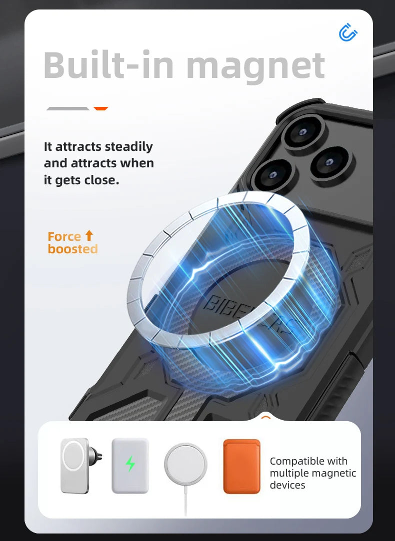 Military Armor Phone Case For iPhone 17 16 15 14 13 Pro Max 17Air 16E Magnetic Wireless Charging Anti-Drop Protective Cover