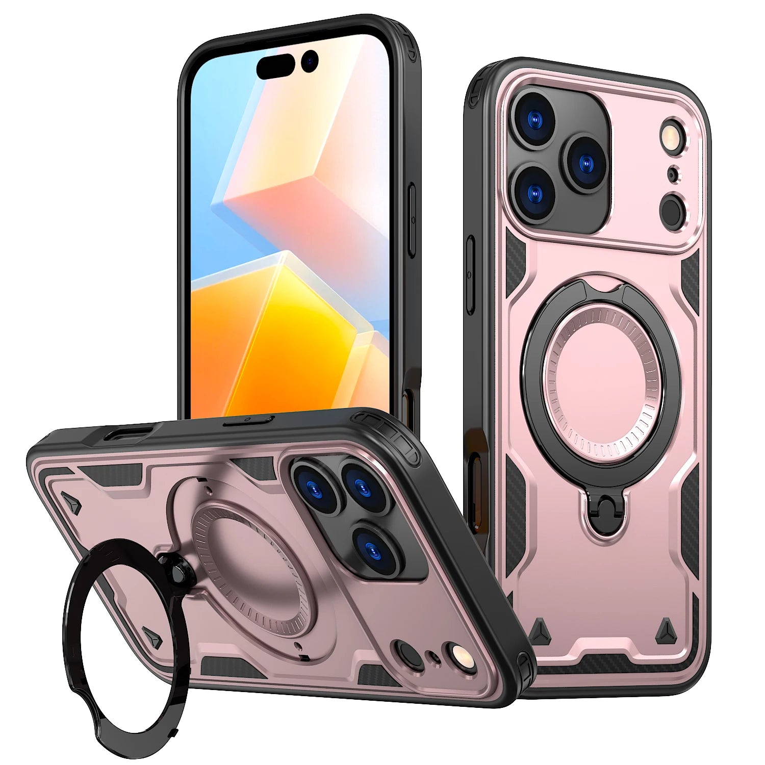Armor Shockproof Case For iPhone 11 12 13 14 15 16 Plus 16e Air 17 Pro Max 360° Rotating Magnetic Stand TPU Plastic Back Cover