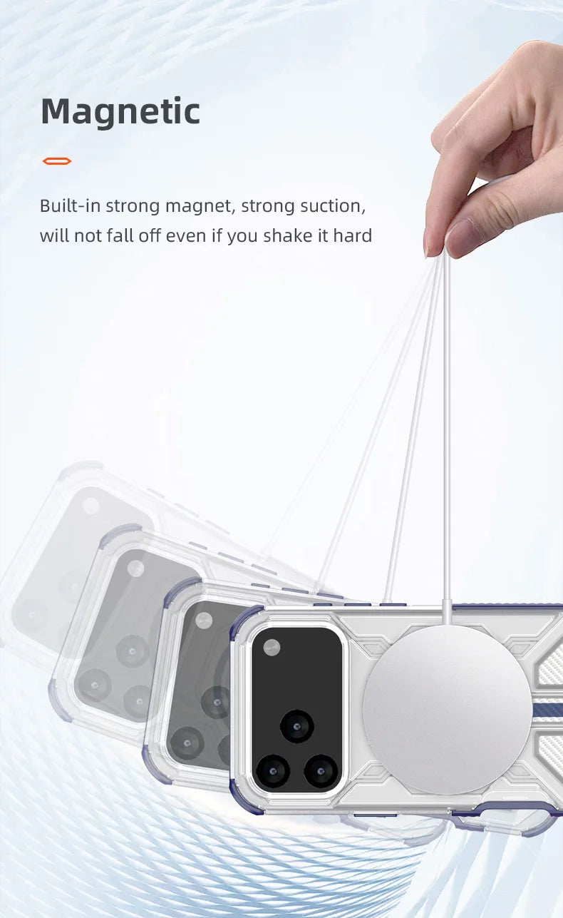 Military Armor Phone Case For iPhone 17 16 15 14 13 Pro Max 17Air 16E Magnetic Wireless Charging Anti-Drop Protective Cover