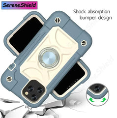 Armor Bumper Shockproof Phone Case For iPhone 11 12 13 14 15 16 17 Pro Max XR 7 8 Plus Colorful Rugged Ring Holder Hard PC Cover