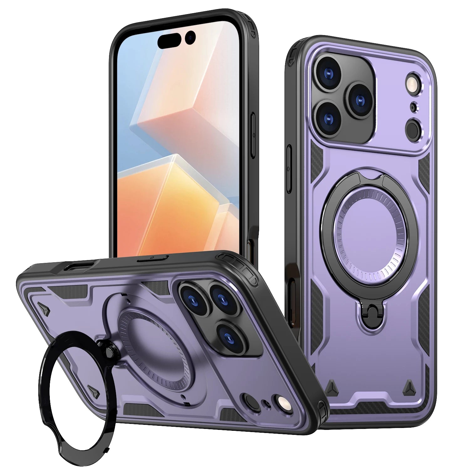 Armor Shockproof Case For iPhone 11 12 13 14 15 16 Plus 16e Air 17 Pro Max 360° Rotating Magnetic Stand TPU Plastic Back Cover