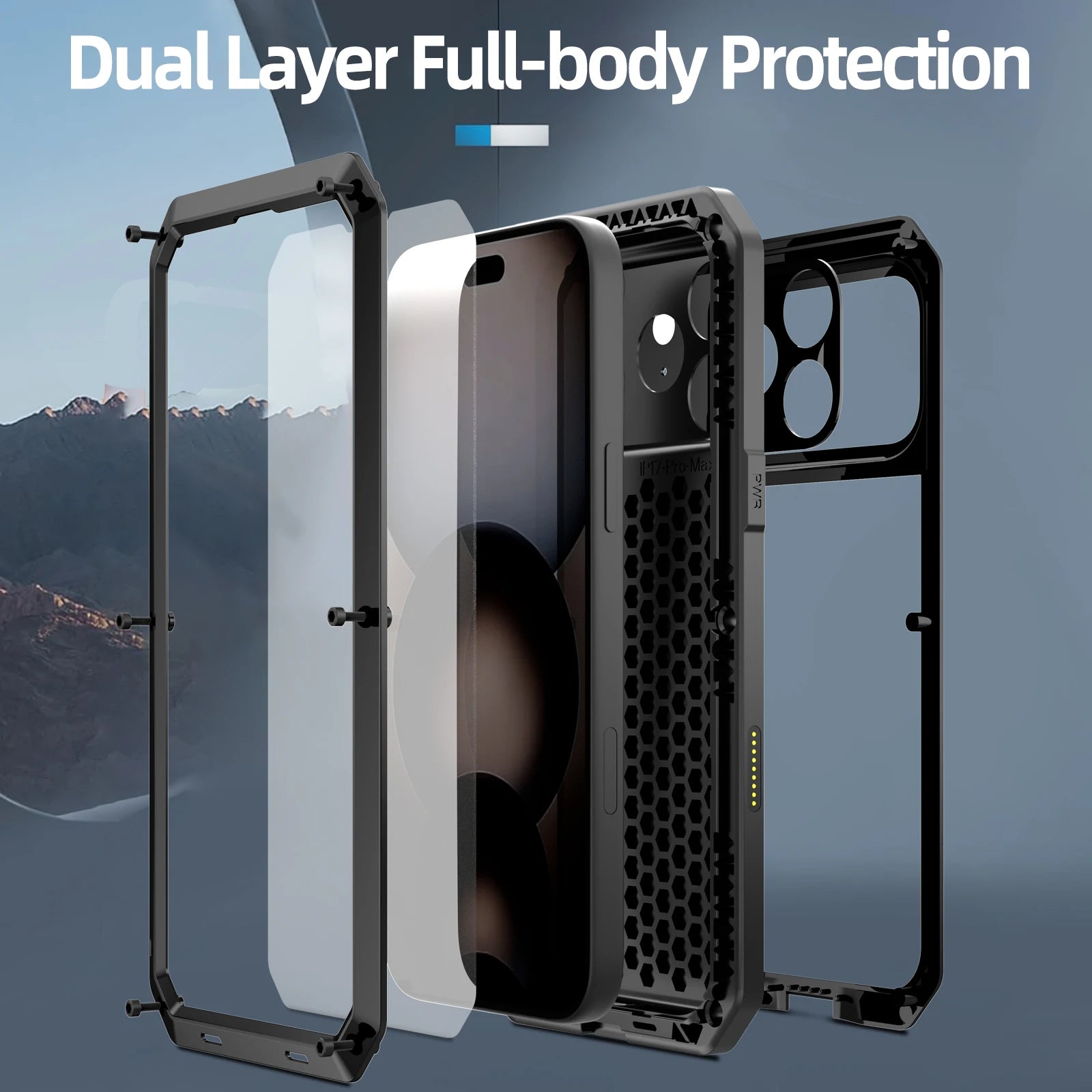 Luxury Heavy Duty Case For iPhone 17 16 15 Pro Max Plus Metal Heavy Duty 360 Full Body Shockproof Armour Protective Cover Fundas