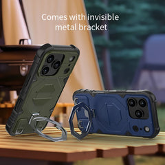 Heavy Duty Armor Magnetic Metal Bracket Phone Case for IPhone 17 Air 16 15 14 Plus 13 Pro Max Fall Prevention Lanyard Back Cover