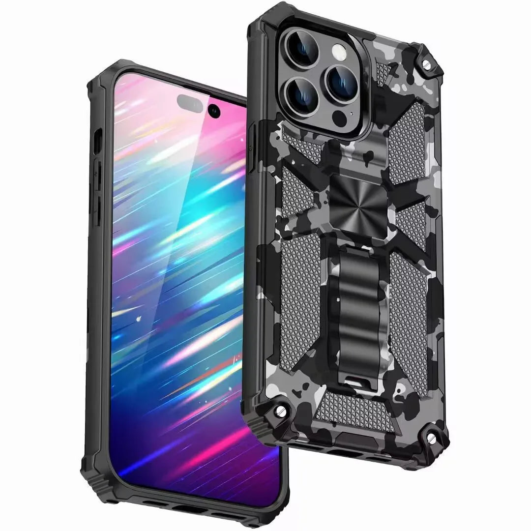 New For iPhone 11 12 13 14 15 16 PLUS 17 Pro MAX 17Air Hybrid Armor Military Grade Camouflage Built-in Kickstand Case