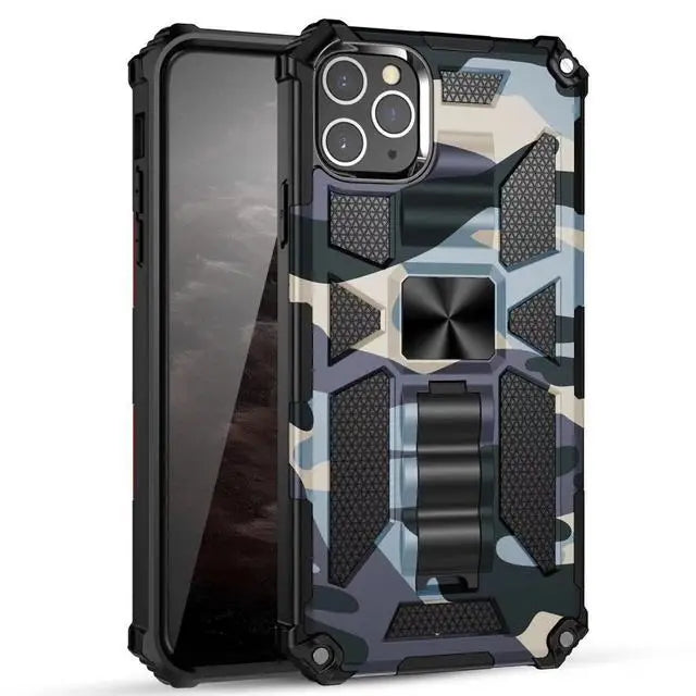 New For iPhone 11 12 13 14 15 16 PLUS 17 Pro MAX 17Air Hybrid Armor Military Grade Camouflage Built-in Kickstand Case